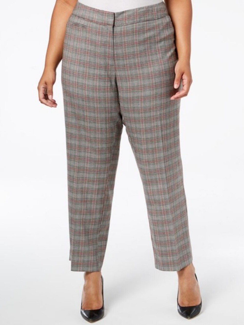 NWT Ava & Viv Plaid Dress Pants In Gray with Red Size 26W